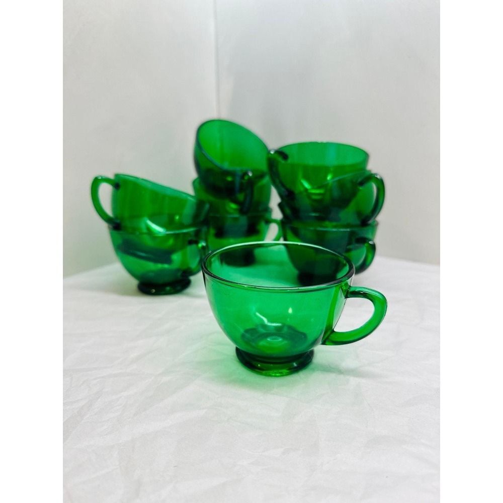 Vintage MCM Anchor Hocking Forest Green Punch Cups Set 6 3.5x2.5